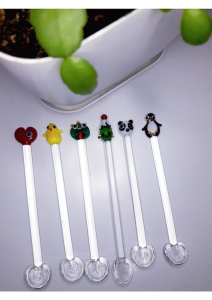 El Yapımı 6'lı Cam Figürlü Şık Çay Kaşığı Seti modelleri