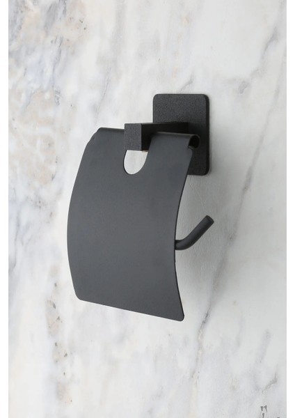 Yapışkanlı Siyah Kapaklı Tuvalet Kağıtlığı Metal Malzeme ile Estetik Tasarım Kolay Kurulum fiyatları