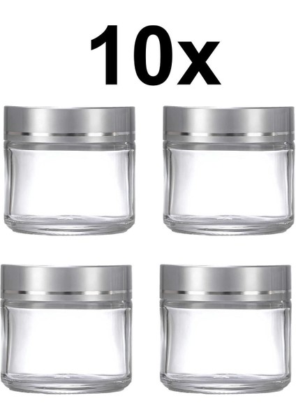 50 ml Şeffaf Cam Seyahat Krem ve Organizer Kavanozu 10'lu Set