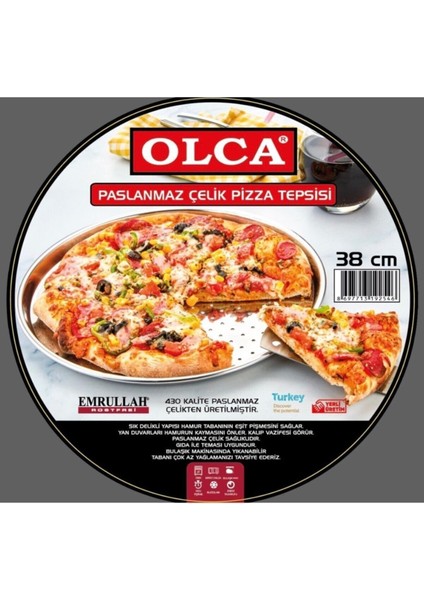 38 cm Paslanmaz Çelik Pizza Tepsisi, Dayanıklı ve Şık Tasarım