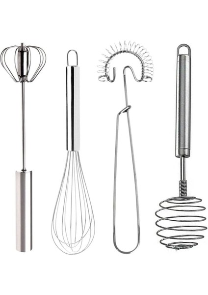 Paslanmaz Çelik 4'lü Çırpıcı Set, Otomatik, Tel, Yumurta, Yaylı Çırpıcı