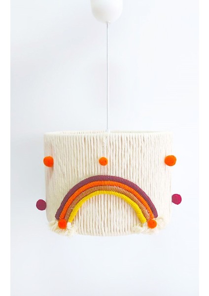 Ekru Makrome Ip Sargılı Gökkuşağı Detaylı Çocuk Odası Sarkıt Avize