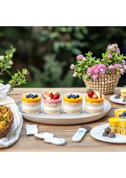 Borosilikat Cam Sunum Kasesi 4'lü Set, 400 Ml, Magnolia, Puding, Reçel, 9x7 cm