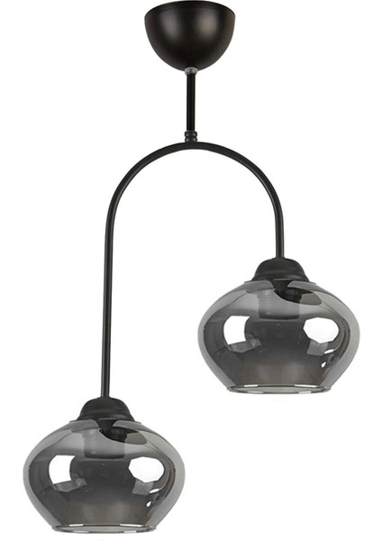 Füme Camlı 2'li Siyah Modern Avize, Salon, Mutfak ve Yatak Odası Için Şık Aydınlatma