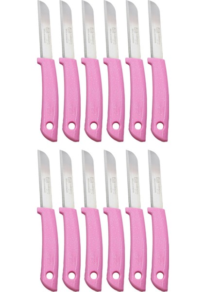 12'li Tırtıklı Meyve ve Sebze Bıçak Seti, Pembe, Şık ve Kullanışlı.
