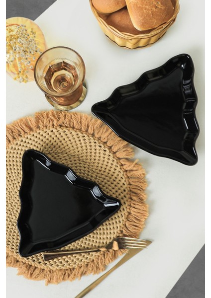 Yılbaşı Temalı Siyah Çam Kayık Tabak Seti, 22 Cm, 2'li Paket fiyatları