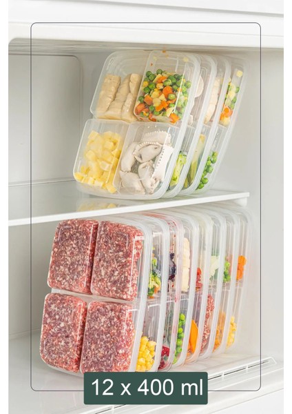 12 Adet Mini Dondurulmuş Öğünlük Saklama Kabı, 400 Ml, 4 Bölmeli, Turuncu fiyatları