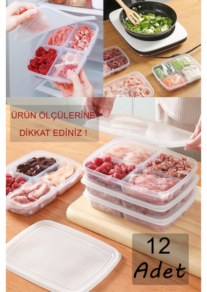 12 Adet Mini Dondurulmuş Öğünlük Saklama Kabı, 400 Ml, 4 Bölmeli, Turuncu modelleri