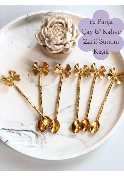 12 Parça Kelebek Figürlü Gold Kaplama Çay ve Kahve Kaşığı Seti