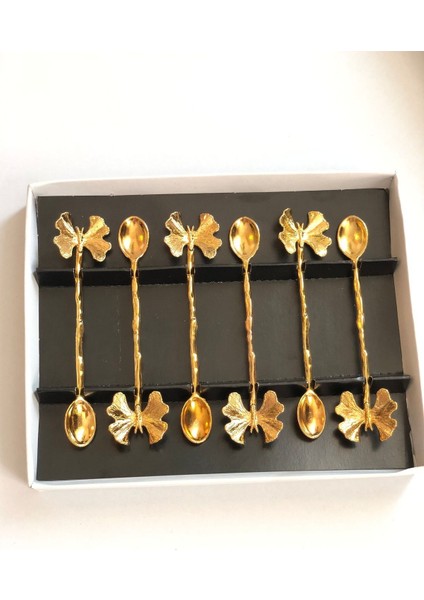 12 Parça Kelebek Figürlü Gold Kaplama Çay ve Kahve Kaşığı Seti