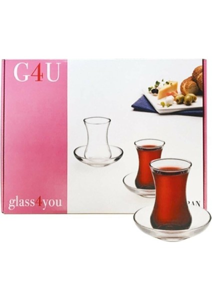 Şeffaf 12'li Çay Takımı, 6 Bardak ve 6 Tabak, Zarif ve Şık Tasarım