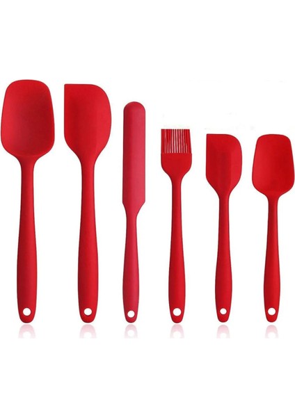 Isıya Dayanıklı Yanmaz Silikon Spatula Seti 6 Parça Kırmızı