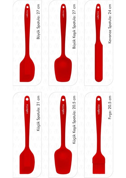 Isıya Dayanıklı Yanmaz Silikon Spatula Seti 6 Parça Kırmızı fiyatları