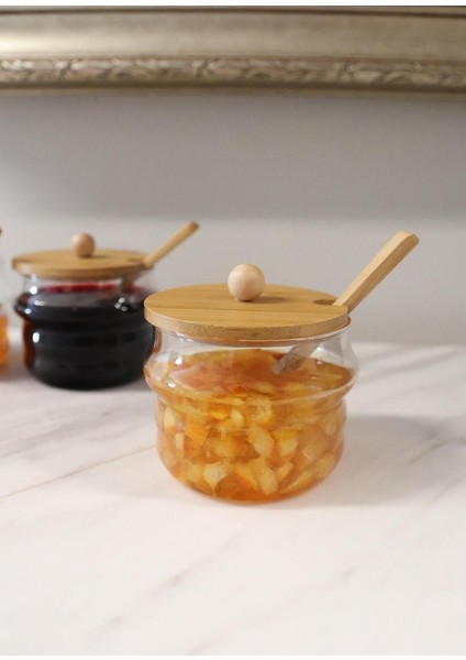 Bambu Kapaklı 250 ml Borosilikat Cam Kavanoz, Şık ve Kullanışlı Saklama Çözümü