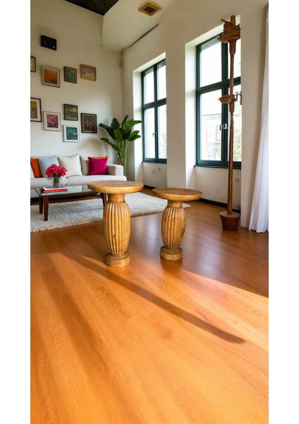 El Yapımı Masif Ahşap Yan Sehpalar – 2’li Tik Ağacı Renk Zigon Set