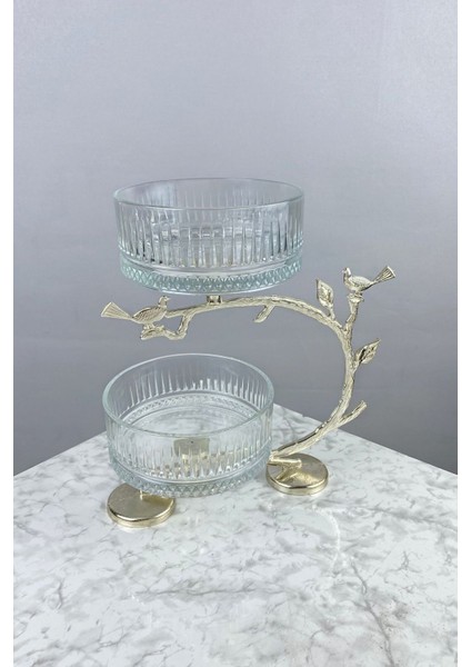 2 Katlı Cam Sunumluk, Kurabiye ve Meyve Kasesi, Şık ve Kullanışlı Tasarım