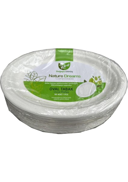 Ekolojik Karton Oval Tabak 20X26 Cm, 50 Adet, Doğa Dostu ve Kullanışlı Paket.