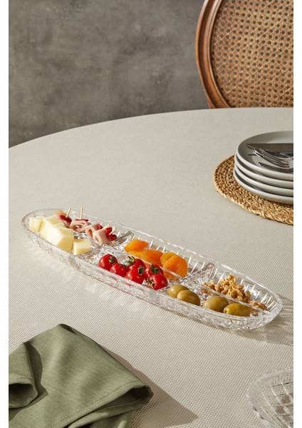 El Yapımı Cam Kayık Tabak, 6 Bölmeli, Şık ve Kullanışlı Tasarım, Beyaz Renk