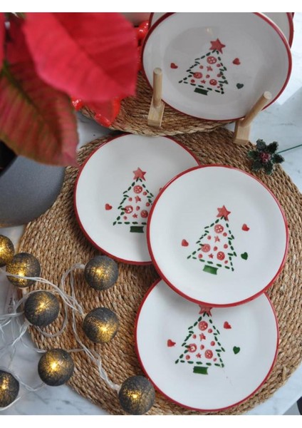 Yeniyıl 2025 Çam Ağacı Mini Set, 15 Cm, Kırmızı, 6'lı Paket