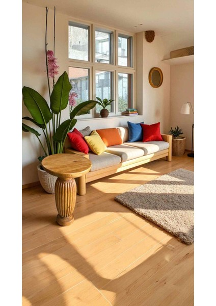 Rustik Masif Ahşap Tekli Yan Sehpa – Doğal Tik Renk Mantar Tasarım fiyatları