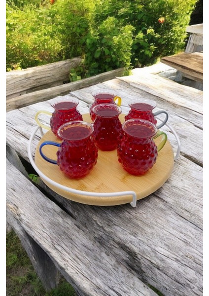 Renkli Kulplu Cam Üzüm 175ML 6'lı Boncuk Desenli Bardak Seti fiyatları