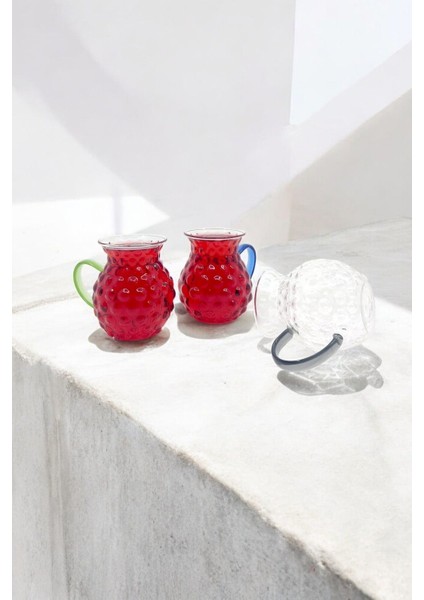 Renkli Kulplu Cam Üzüm 175ML 6'lı Boncuk Desenli Bardak Seti modelleri