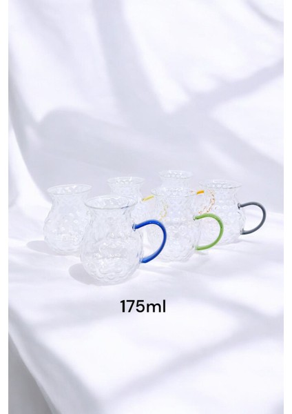 Renkli Kulplu Cam Üzüm 175ML 6'lı Boncuk Desenli Bardak Seti fırsatları