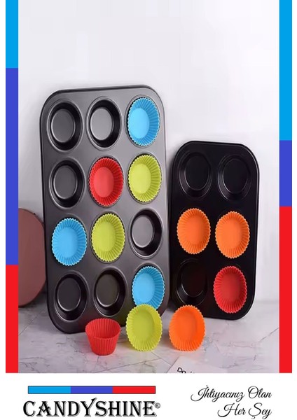12'li Teflon Muffin Cupcake Fırın Tepsisi, Siyah, Yapışmaz, Kek ve Çörek Için modelleri