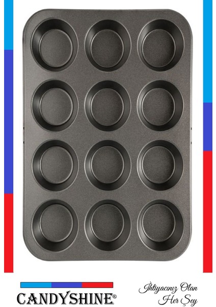 12'li Teflon Muffin Cupcake Fırın Tepsisi, Siyah, Yapışmaz, Kek ve Çörek Için indirimleri