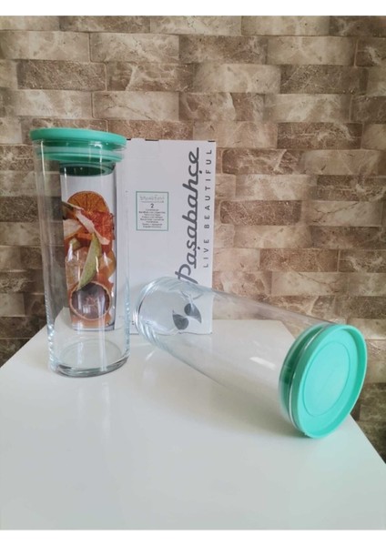 Vakum Kapaklı Yeşil Cam Saklama Kabı 2'li Set