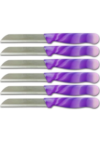 Mor Mermer Desenli 6'lı Tırtıklı Meyve Bıçağı Seti