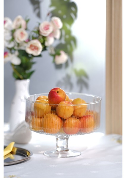 Şeffaf Ayaklı Cam Kase, Modern Tasarım, Tatlı, Salata ve Meyve Sunumu Için Ideal