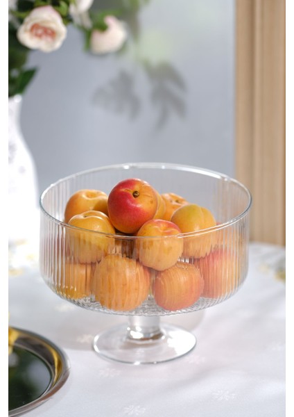 Şeffaf Ayaklı Cam Kase, Modern Tasarım, Tatlı, Salata ve Meyve Sunumu Için Ideal