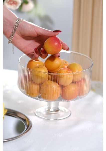 Şeffaf Ayaklı Cam Kase, Modern Tasarım, Tatlı, Salata ve Meyve Sunumu Için Ideal