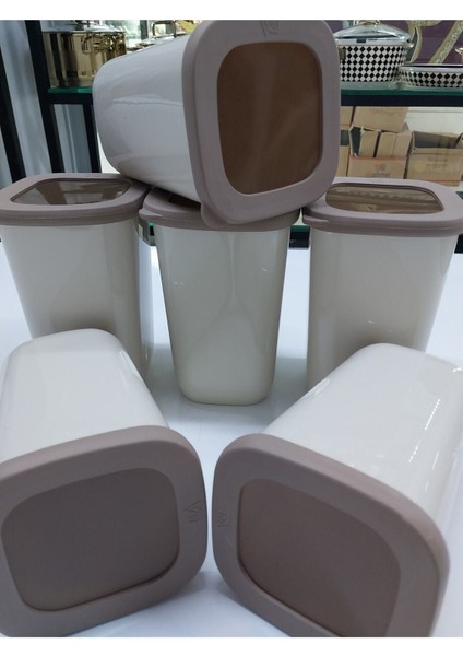 Şık Bej Saklama Kabı Seti, 6 Adet, 1200 ml Kapasite