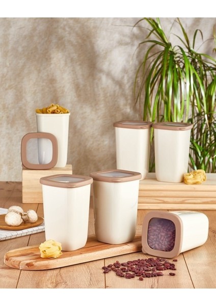 Şık Bej Saklama Kabı Seti, 6 Adet, 1200 ml Kapasite modelleri