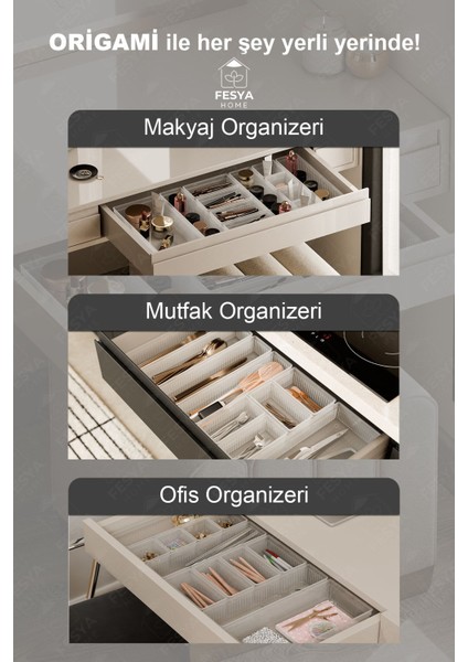 8'li Modüler Çok Renkli Kaşıklık Çatal Bıçak Çekmece Organizeri modelleri