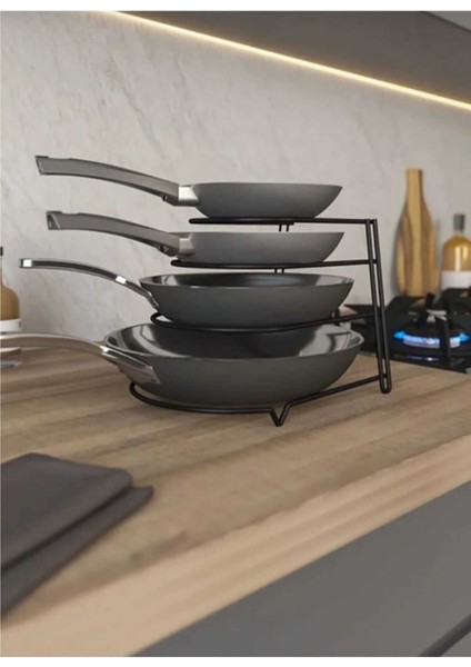 Siyah 4 Katlı Tava Rafı, Dolap ve Tezgah Üstü Düzenleyici