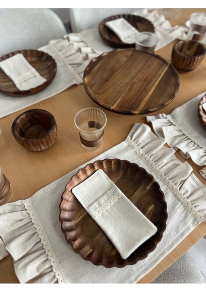6'lı Bej Keten Sofra Kaşıklık Seti, Şık ve Doğal Sunum Aksesuarı fiyatları