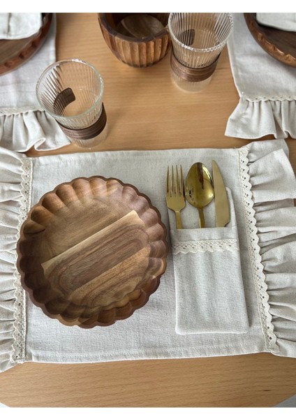 6'lı Bej Keten Sofra Kaşıklık Seti, Şık ve Doğal Sunum Aksesuarı modelleri