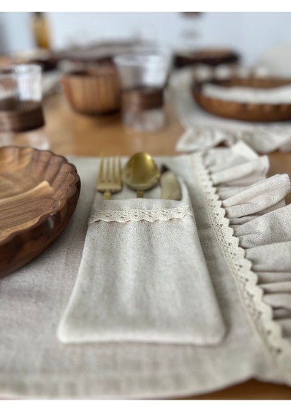 6'lı Bej Keten Sofra Kaşıklık Seti, Şık ve Doğal Sunum Aksesuarı fırsatları