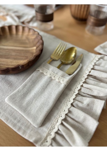 6'lı Bej Keten Sofra Kaşıklık Seti, Şık ve Doğal Sunum Aksesuarı indirimleri