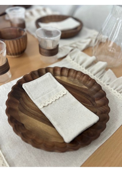 6'lı Bej Keten Sofra Kaşıklık Seti, Şık ve Doğal Sunum Aksesuarı