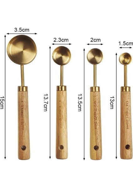 Paslanmaz Çelik Ölçü Kaşığı Seti, Ahşap Sap, 4 Parça, 1.25ML-15ML modelleri
