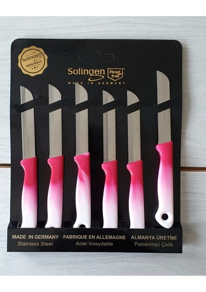 Fuşya Ebruli Meyve Bıçakları 6'lı, Şık ve Dayanıklı Damgalı Kutusunda