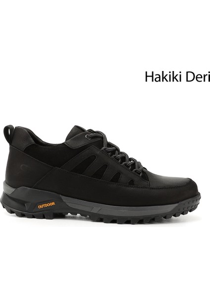 Erkek Siyah Nubuk Bağcıklı Kauçuk Taban Hakiki Deri Sneaker