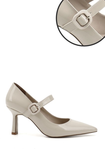 Kadın Ten - Rugan Sivri Burun Kadeh Ökçe Mary Jane Ayakkabı