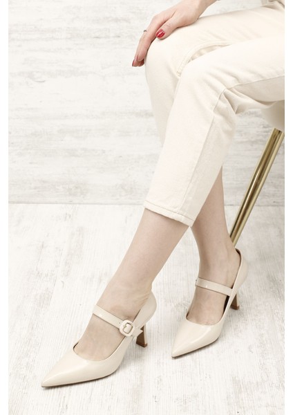 Kadın Ten - Rugan Sivri Burun Kadeh Ökçe Mary Jane Ayakkabı fiyatları