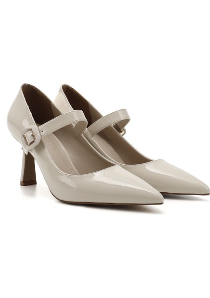 Kadın Ten - Rugan Sivri Burun Kadeh Ökçe Mary Jane Ayakkabı modelleri