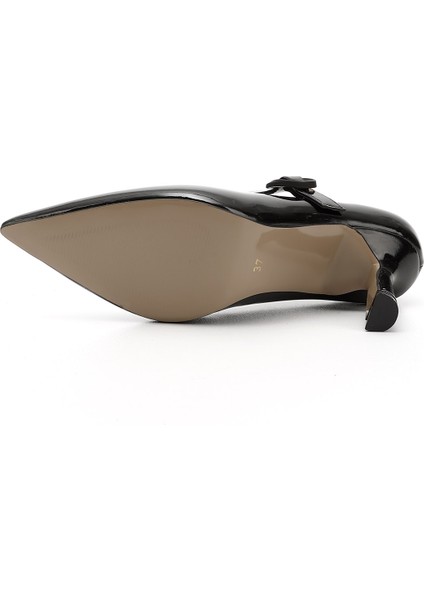 Kadın Siyah - Rugan Sivri Burun Kadeh Ökçe Mary Jane Ayakkabı indirimleri